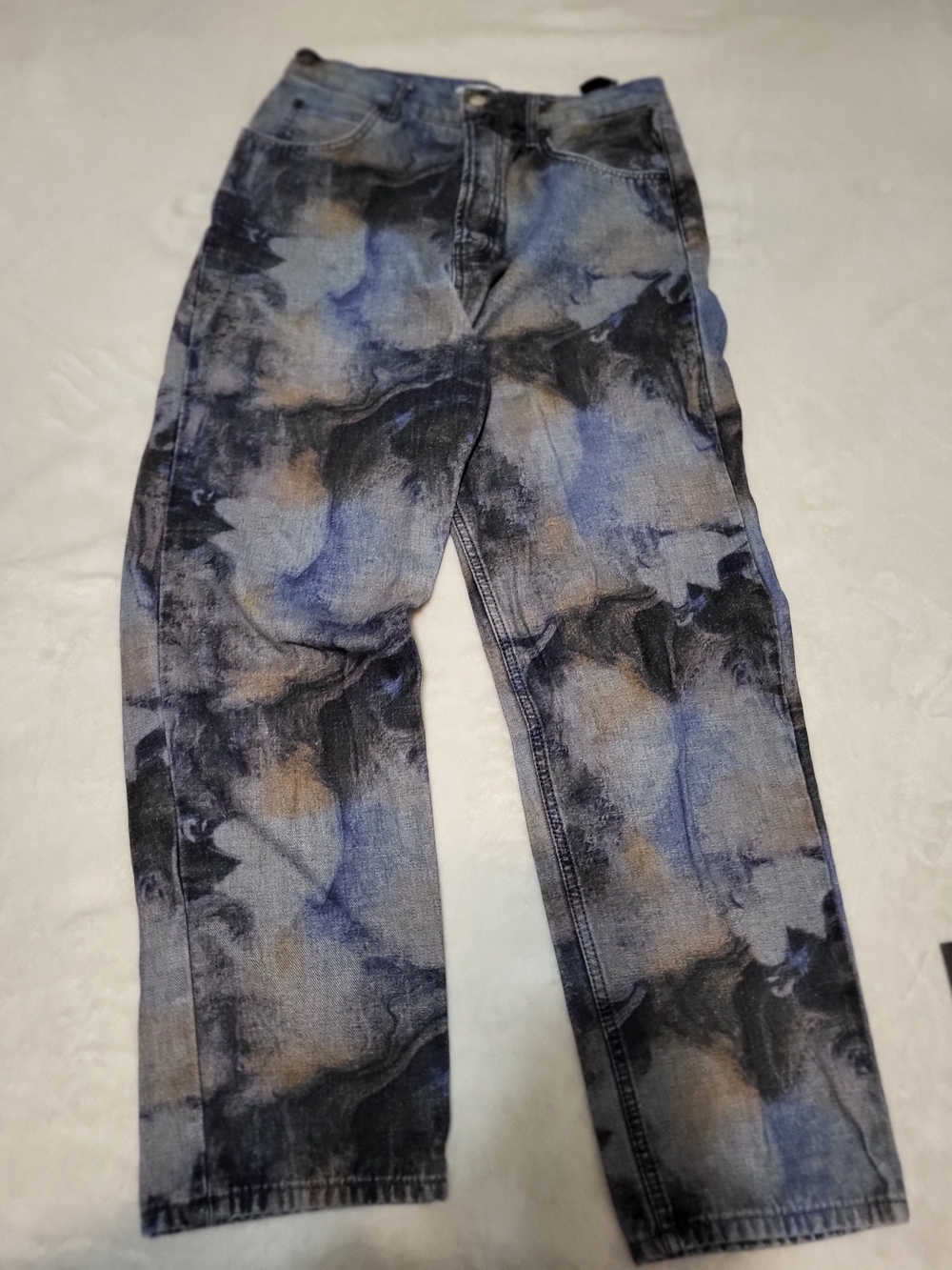 Zara Man Rare Watercolor Marble Print Tie-Dye Printed Denim Pants Sz 31